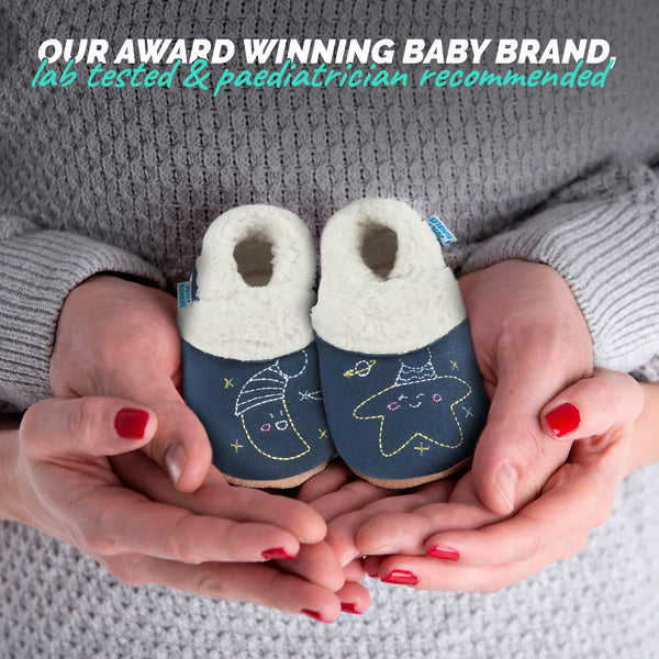 Baby Slippers - Navy Blue Moon and Stars