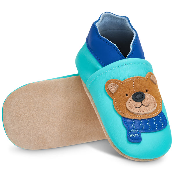 Teddy with a Scarf  Soft Leather Baby Shoes