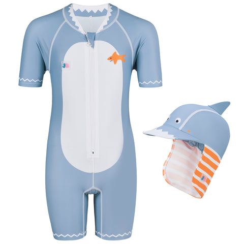 Baby Boy Swimming Costume & Swimsuit UPF50+ with Hat - Shark