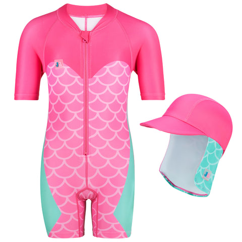 Baby Girl Swimming Costume & Swimsuit UPF50+ with Hat - Mermaid